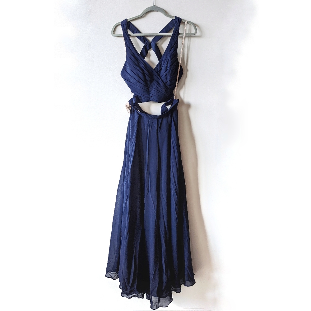 NWT Fame and Partners Two Piece Gown Maxi Dress Navy